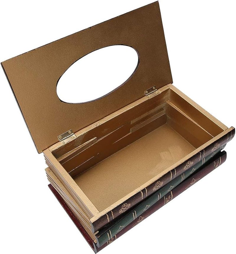 Wooden Antique Book Shaped Tissue Box Hand Painted Retro Home Decor Living Room Bedroom - Image 3